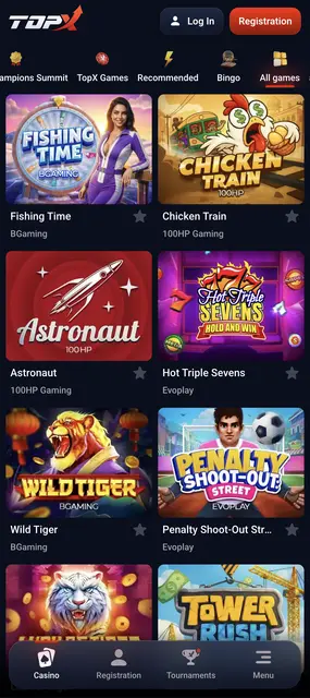 TopX — catálogo general con Chicken Train y Tower Rush